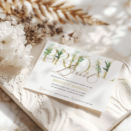 Gold Greenery Brunch Bridal Shower Invitation