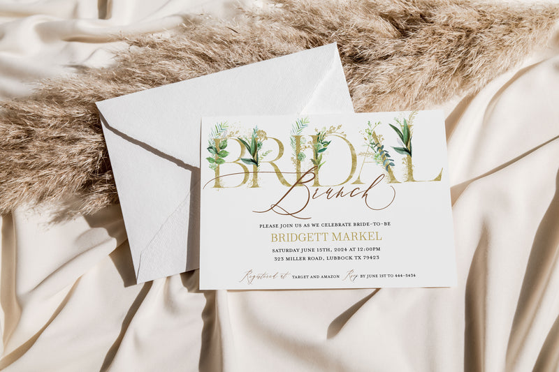 Gold Greenery Brunch Bridal Shower Invitation