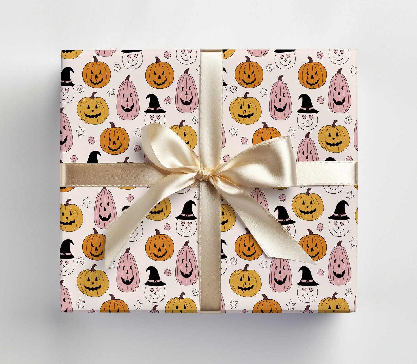 Pink Halloween Pumpkins Witch Hat Wrapping Paper