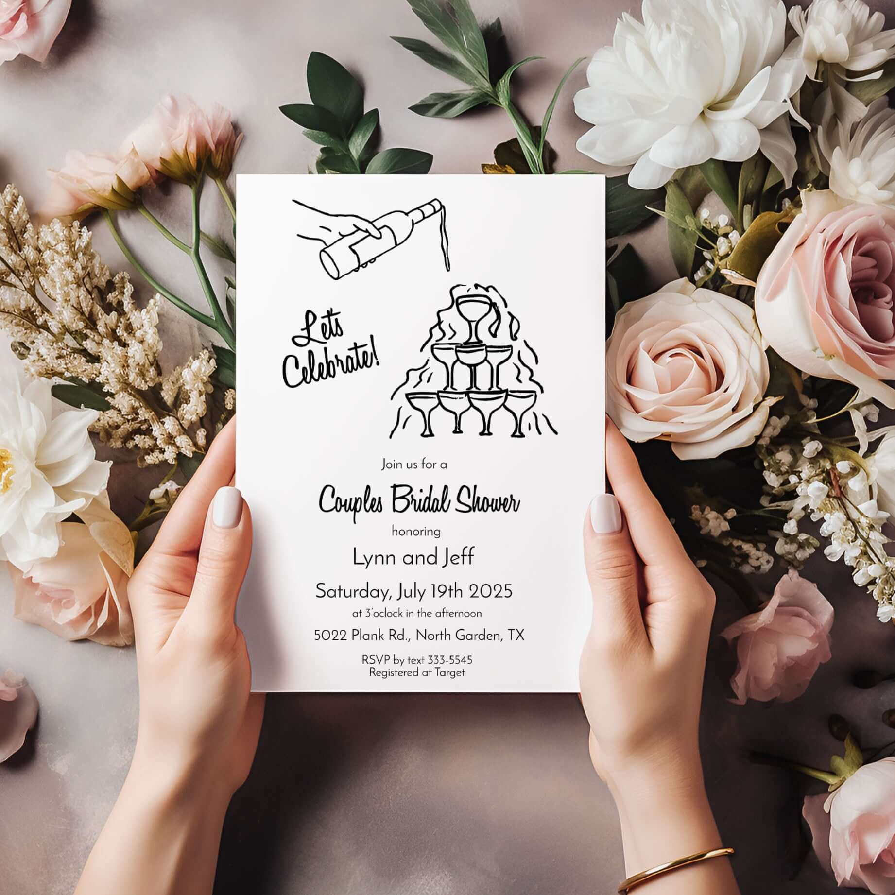 Invitation, custom, baby, bridal, wedding, holiday, event, party,