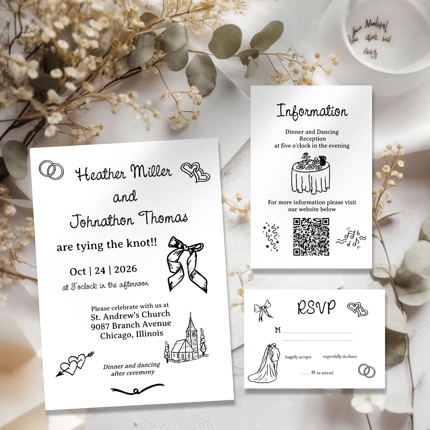 Illustrated Wedding Invitation Wedding Invitation Suite