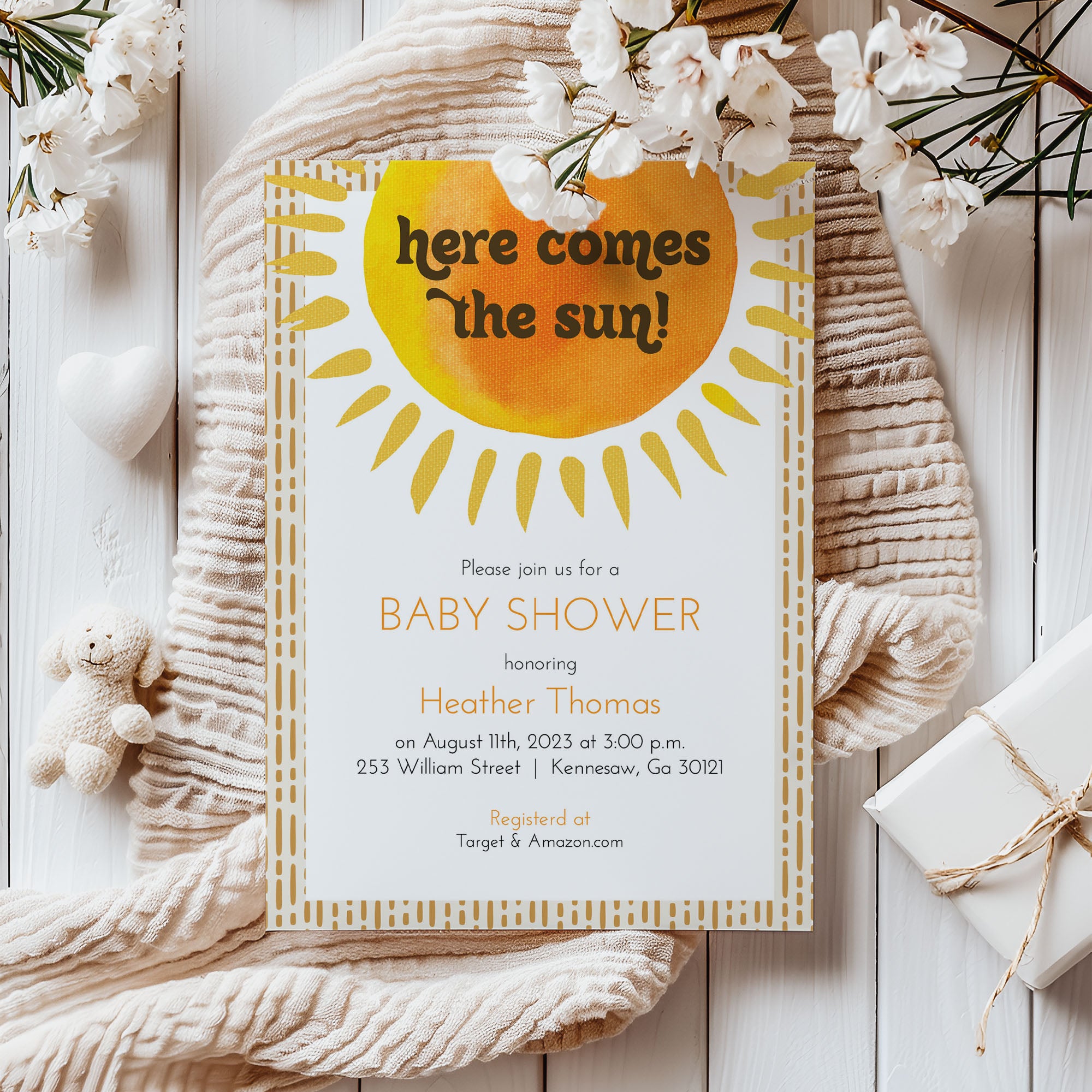 Here comes the Sun Baby Shower Invitation