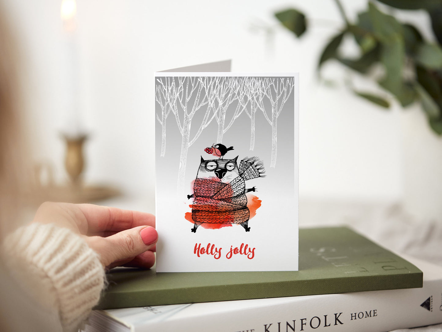 Holly Jolly Cat Greeting Card