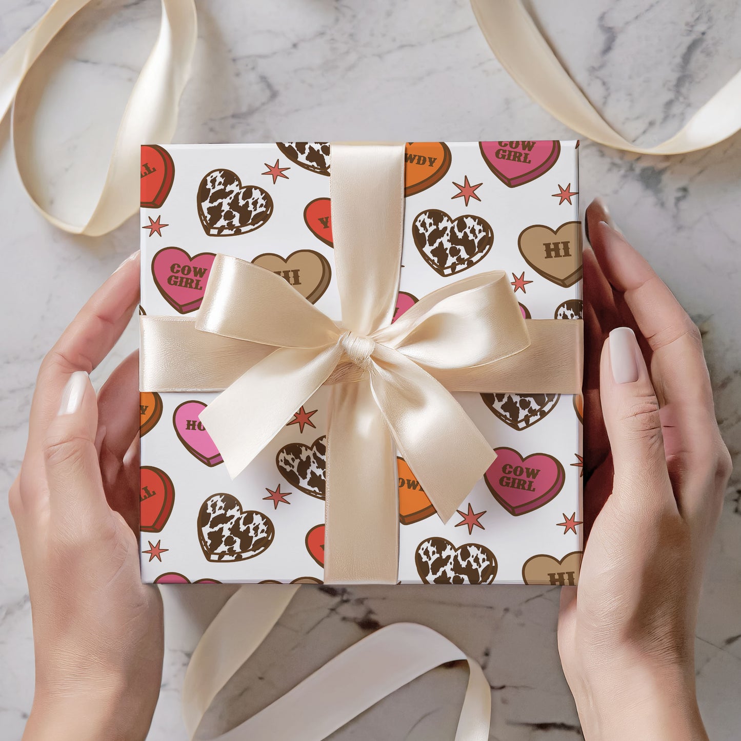 Valentine Howdy Hearts Wrapping Paper Sheets