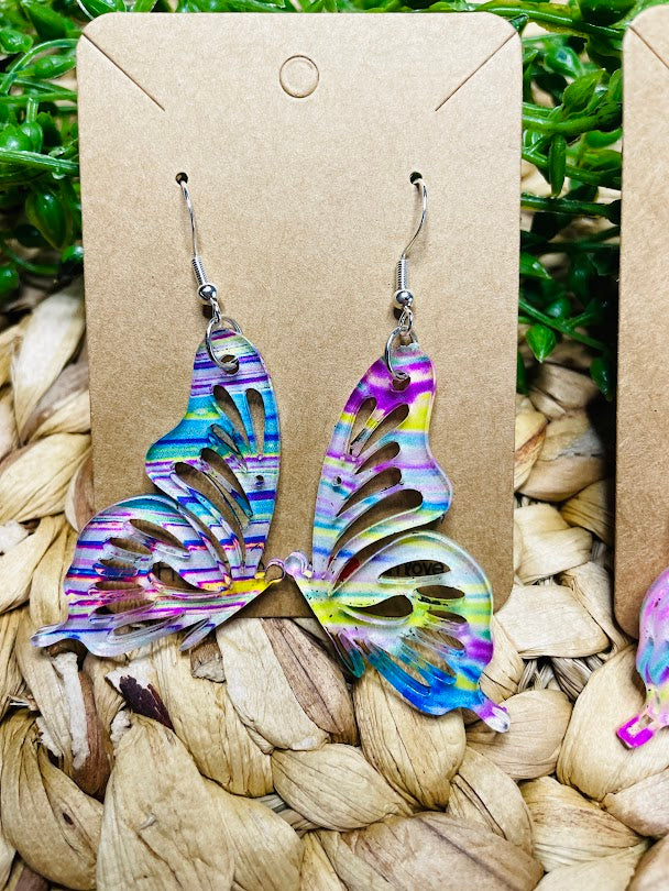 Butterfly Acrylic Rainbow Swirl Earrings