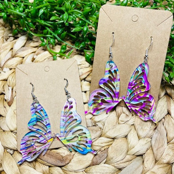 Butterfly Acrylic Rainbow Swirl Earrings