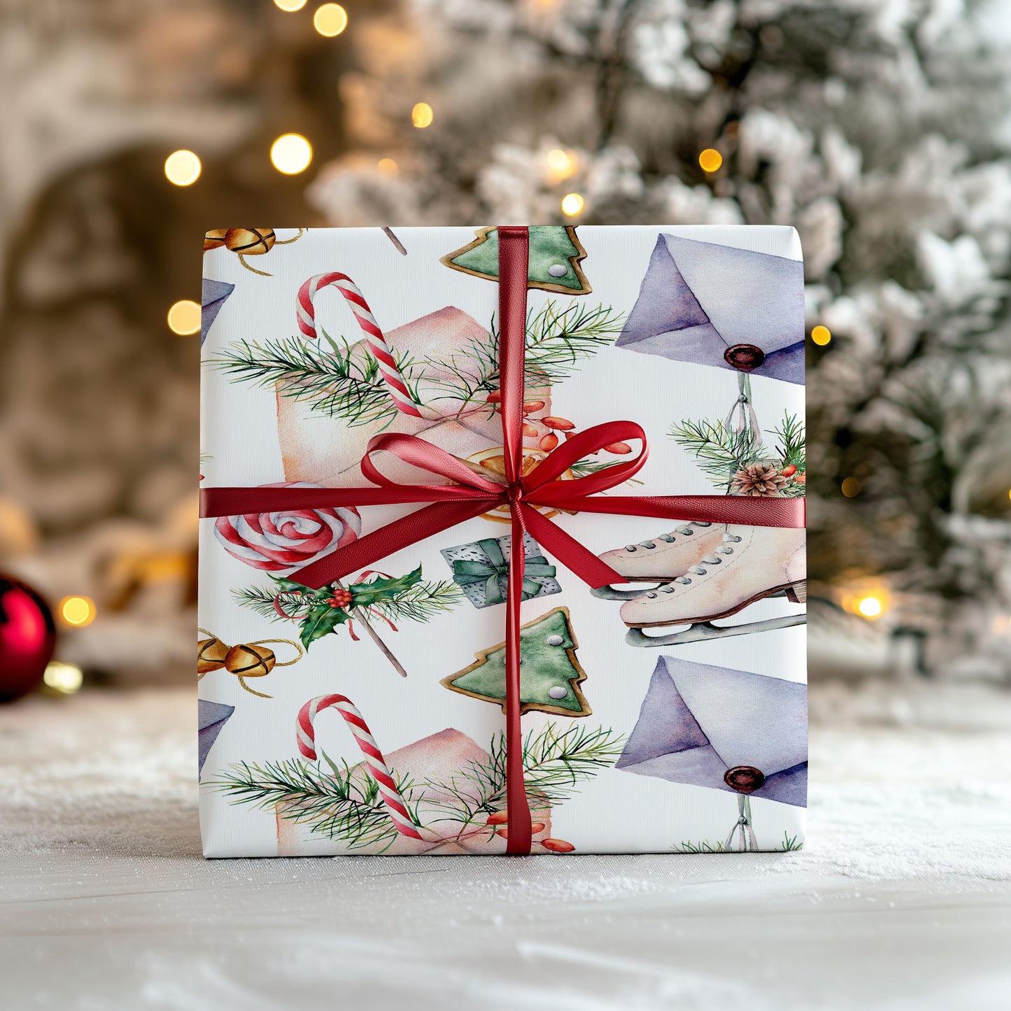 Ice Skates and Candy Canes Christmas Wrapping Paper