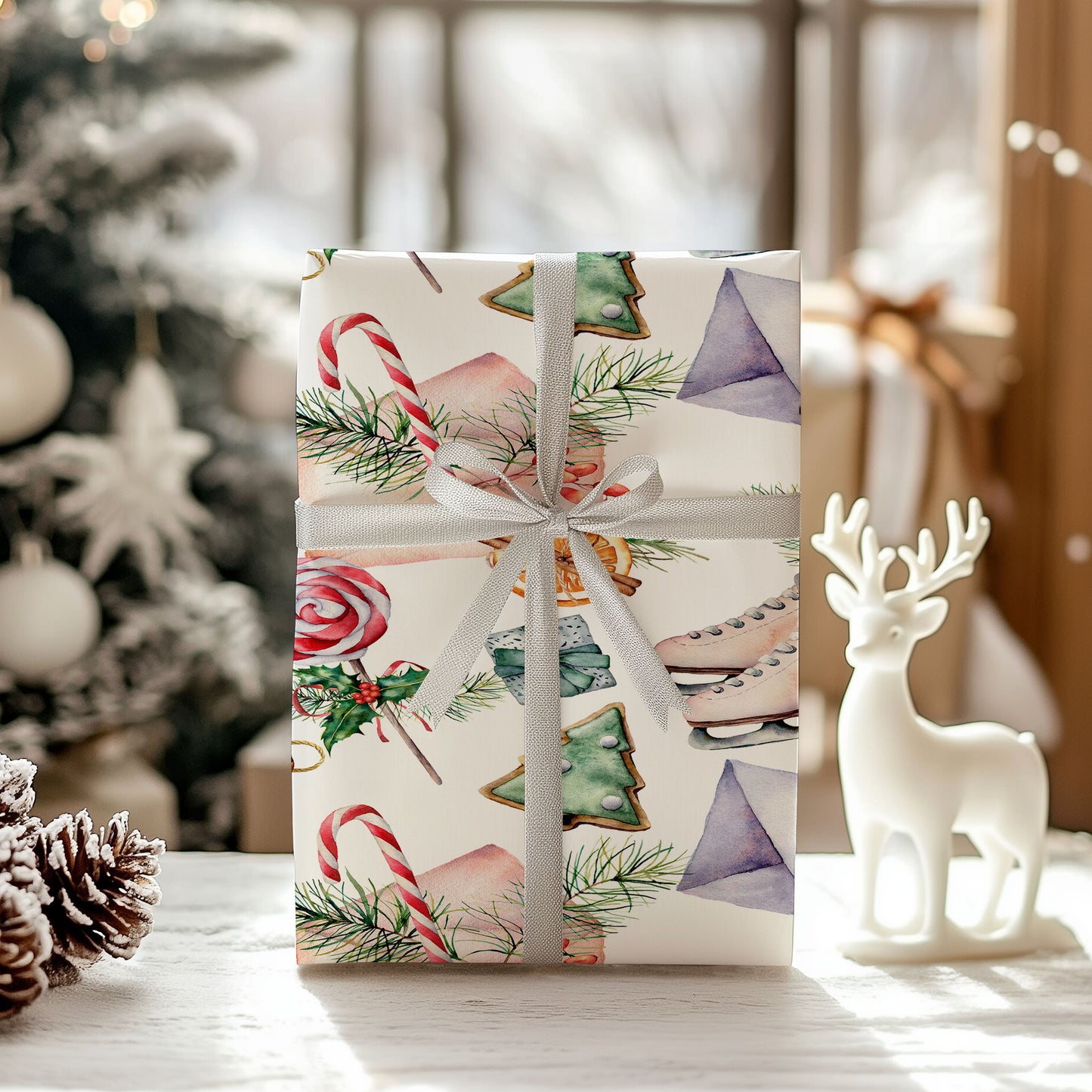 Ice Skates and Candy Canes Christmas Wrapping Paper