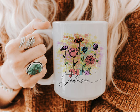 Mrs Custom Wild Flower Ceramic Mug