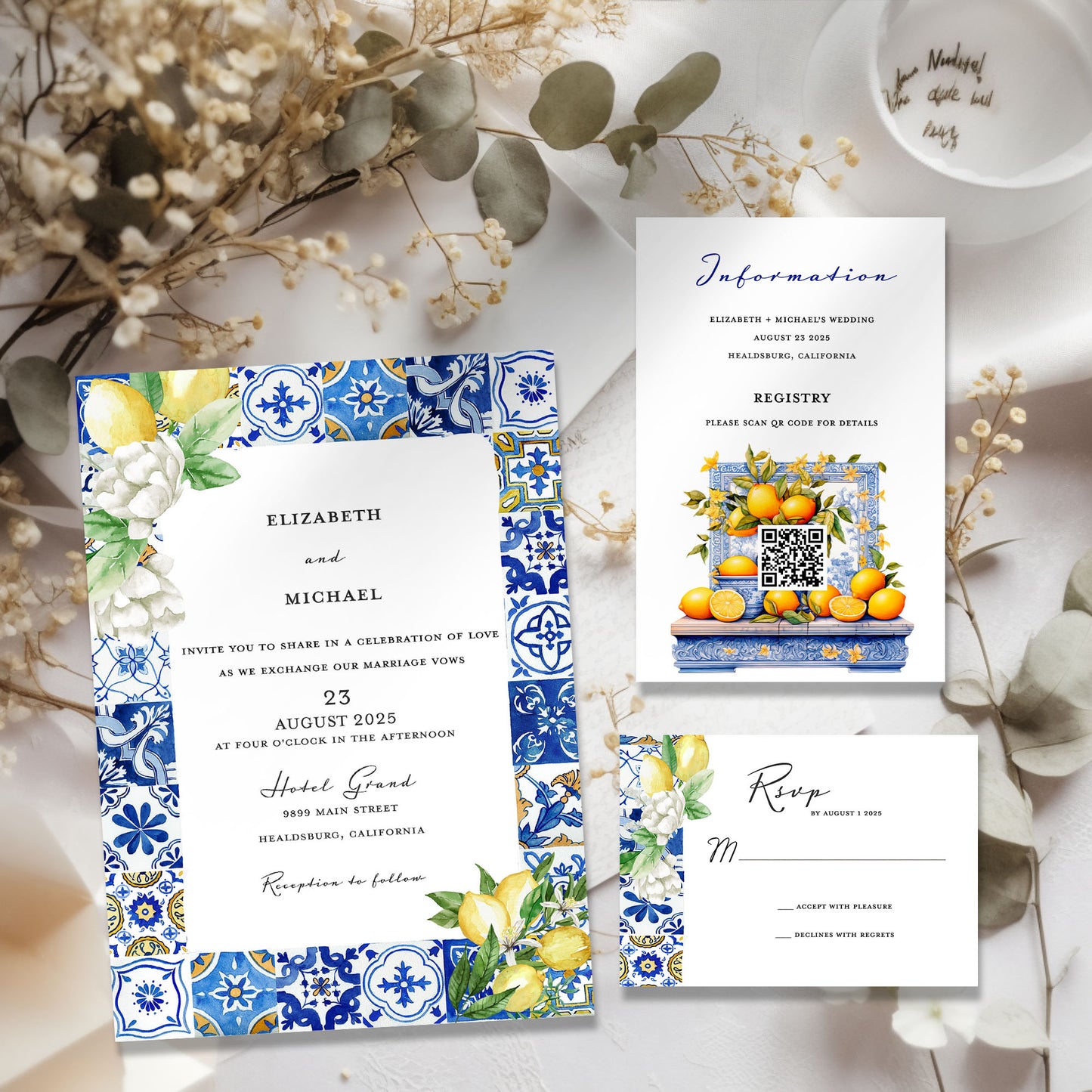 Mediterranean Lemon Wedding Invitation