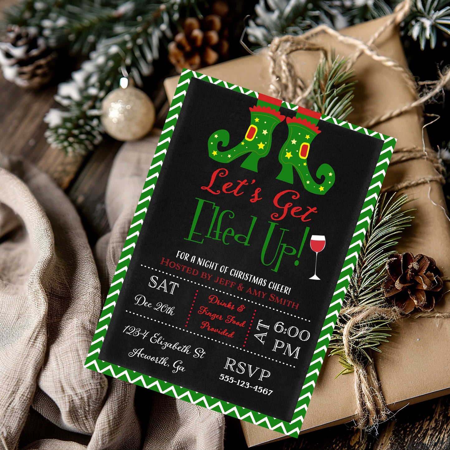 Let's Get Elfed Up Christmas Invitation