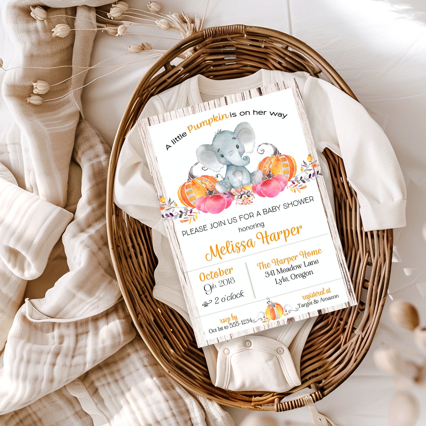 A little Pumpkin Elephant Baby Shower Invitation