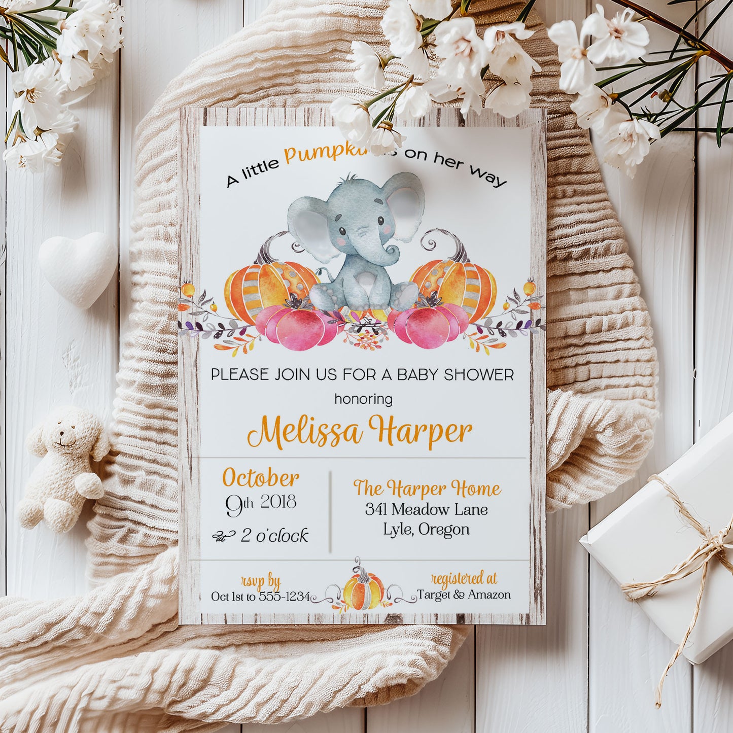 A little Pumpkin Elephant Baby Shower Invitation