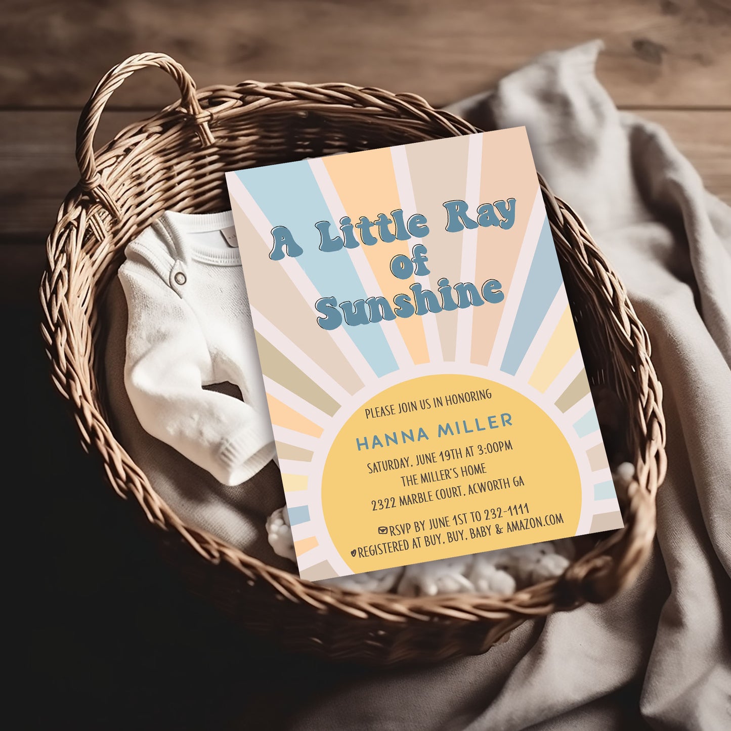 A Little Ray of Sunshine Groovy Baby Shower Invitation