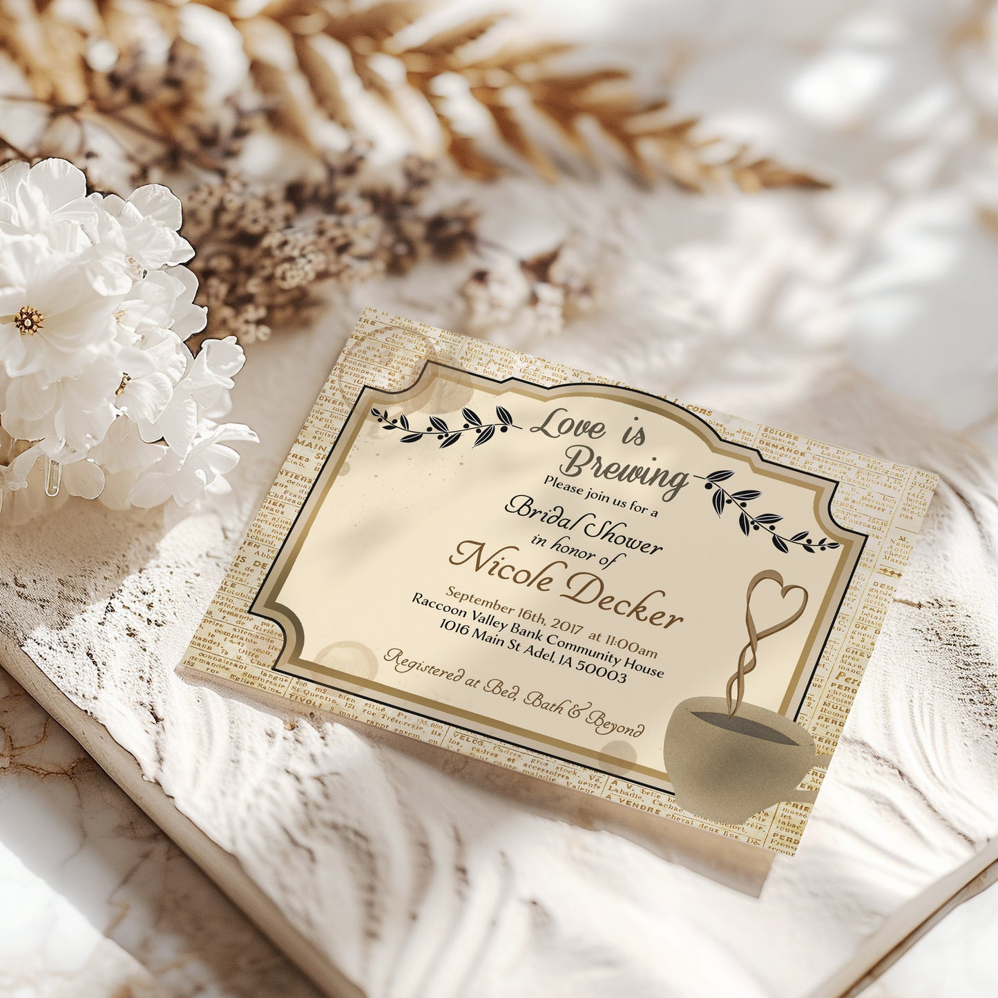 Love is Brewing Coffee Landscape Bridal Shower Invitation