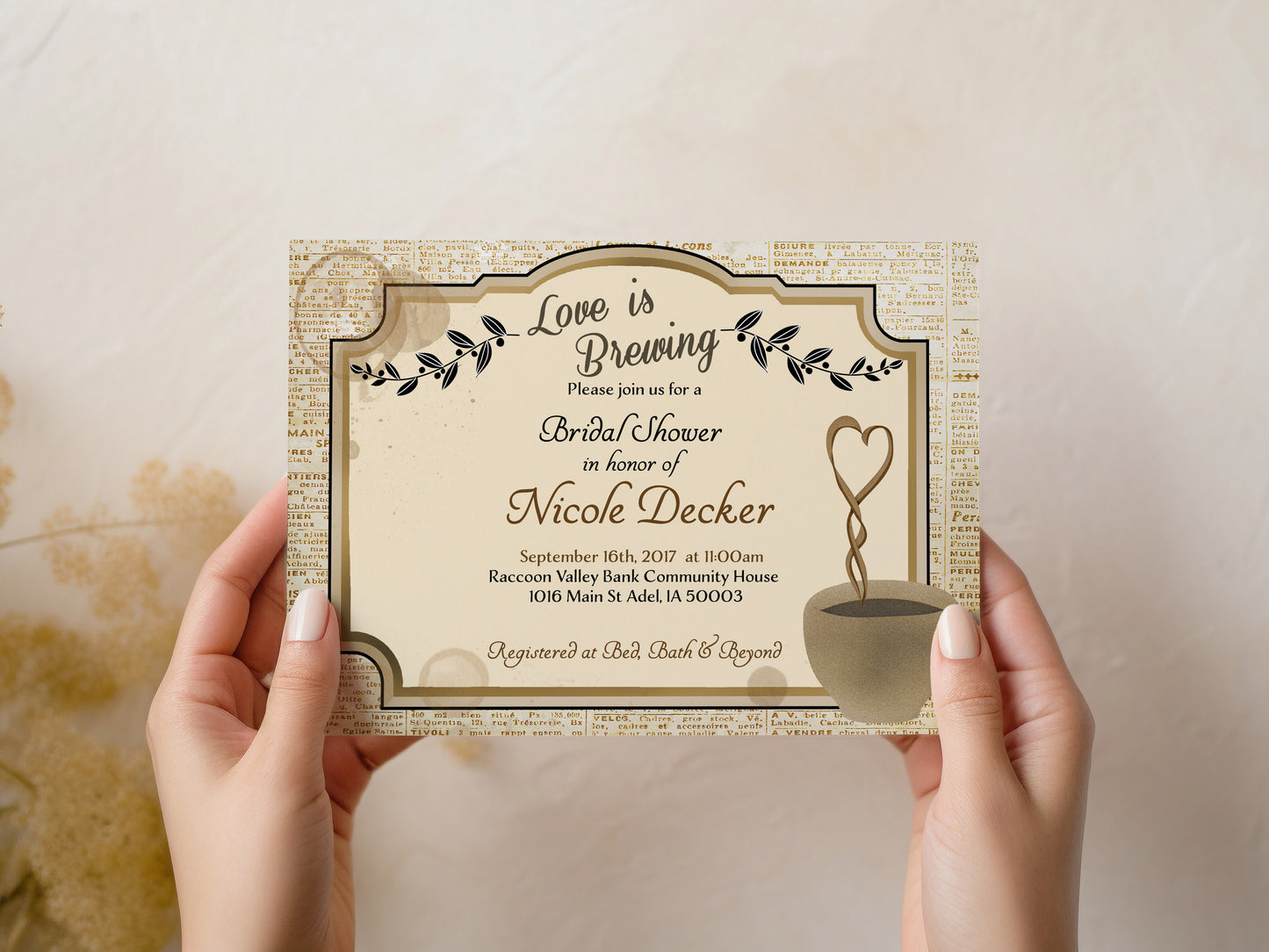Love is Brewing Coffee Landscape Bridal Shower Invitation