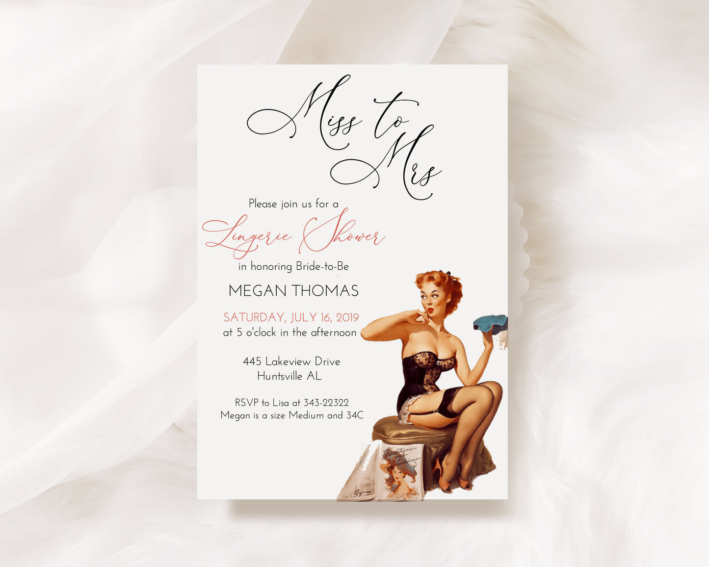 Miss to Mrs Retro Lingerie Bridal Shower Invitation