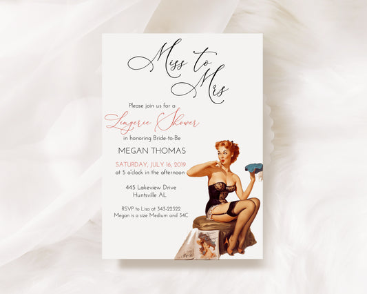 Miss to Mrs Retro Lingerie Bridal Shower Invitation