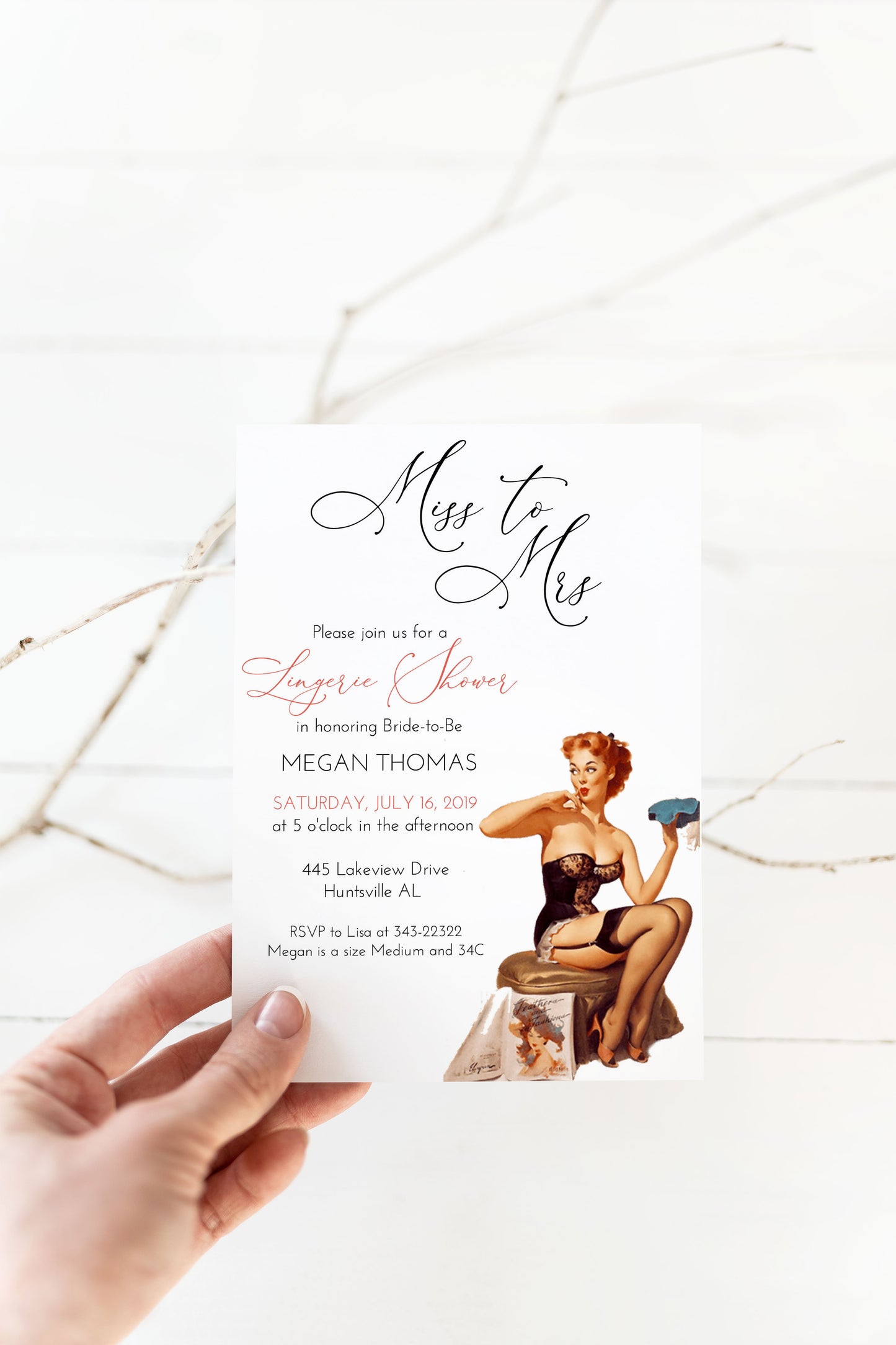 Miss to Mrs Retro Lingerie Bridal Shower Invitation