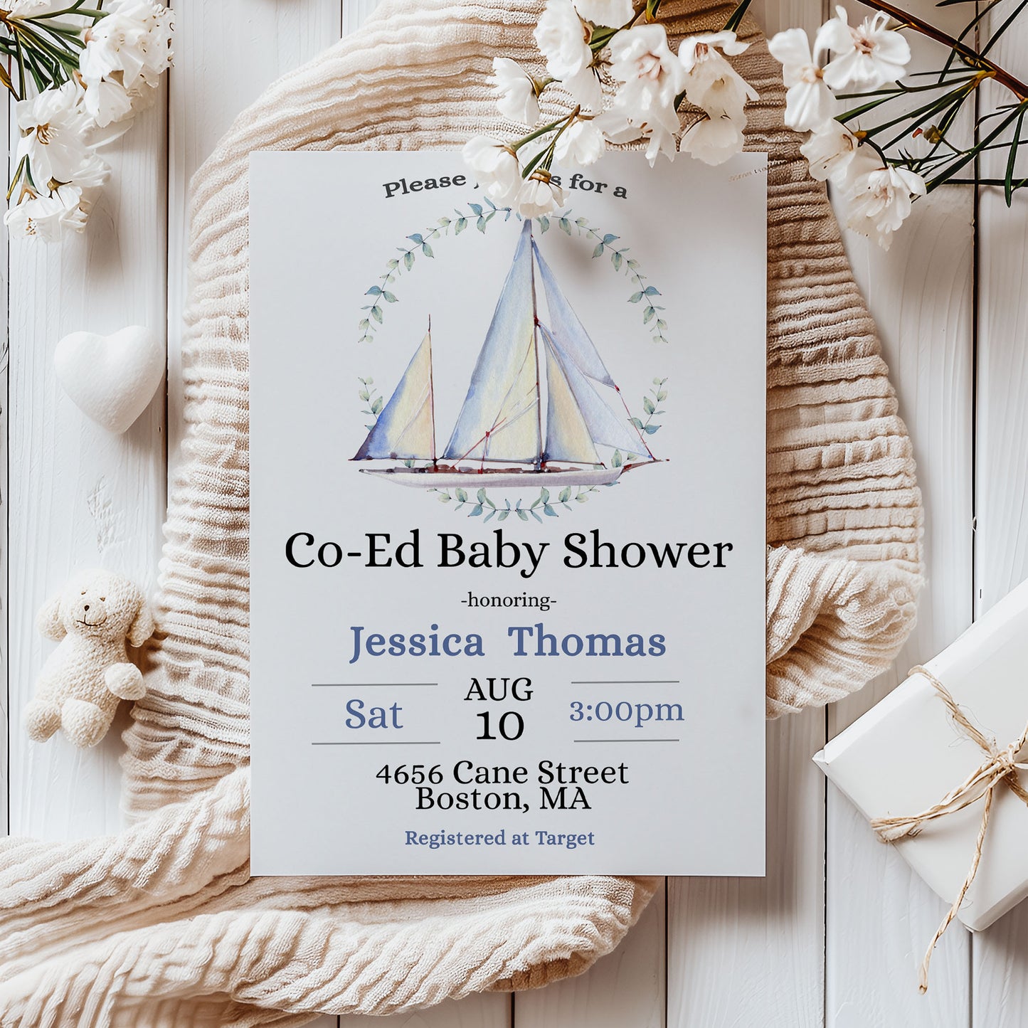 Nautical Sailboat Baby Shower Invitation