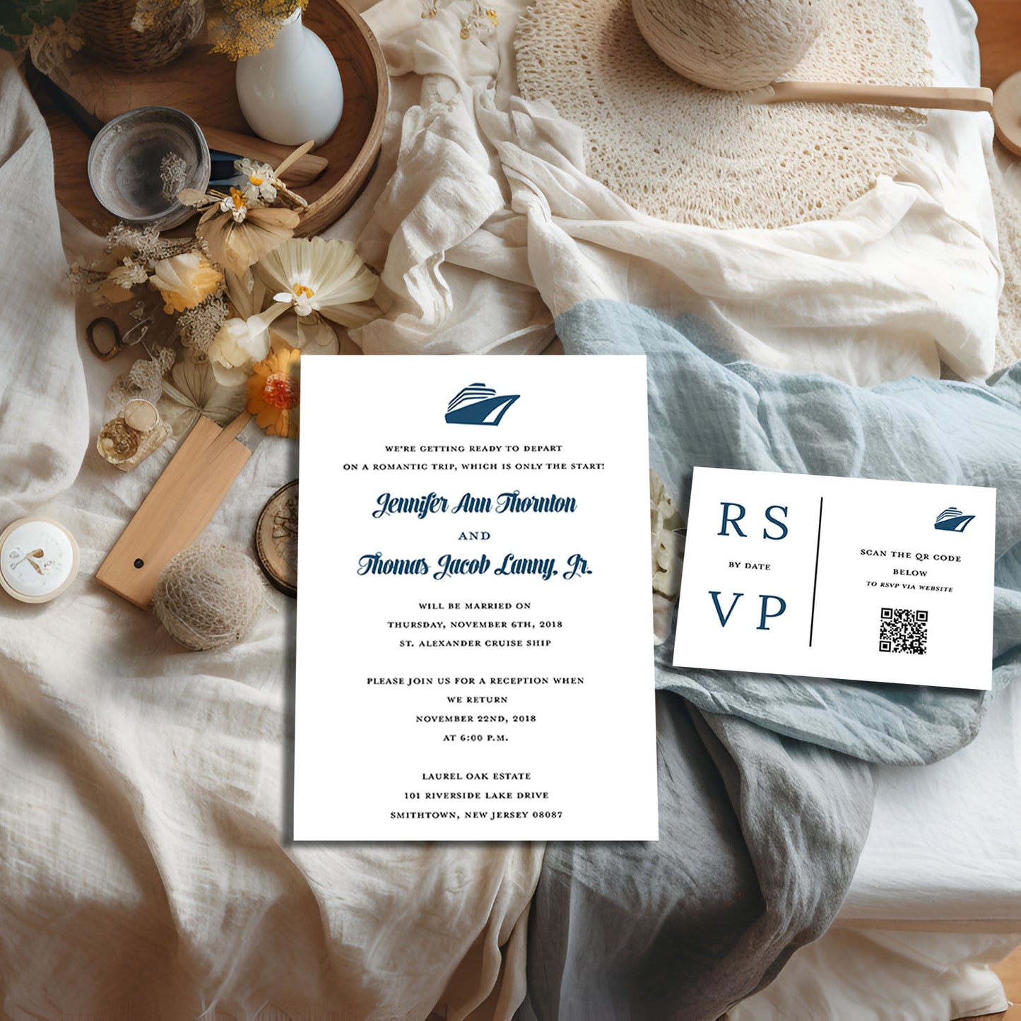 Cruise Ship Nautical Destination Wedding Invitation