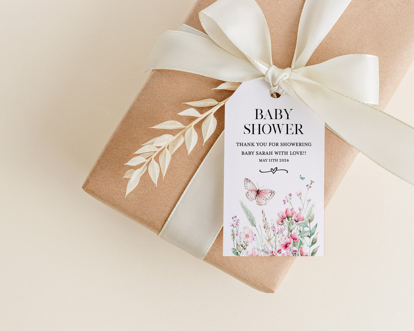 Pink Butterfly Baby Shower Thank You Gift Tag