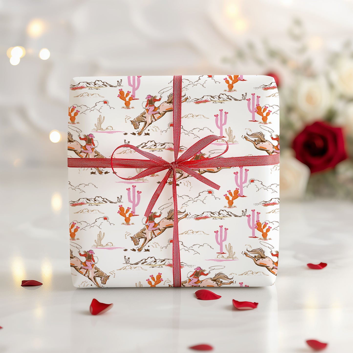 Valentine Pink Cowgirl Wrapping Paper Sheets