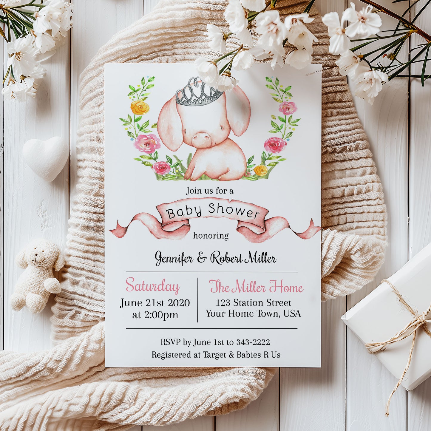 Princess Pig Baby Shower Invitation