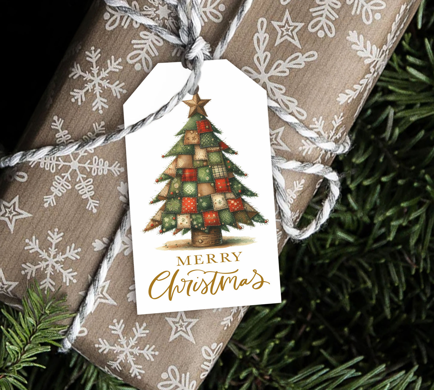 Quilted Rustic Christmas Tree Gift Tag