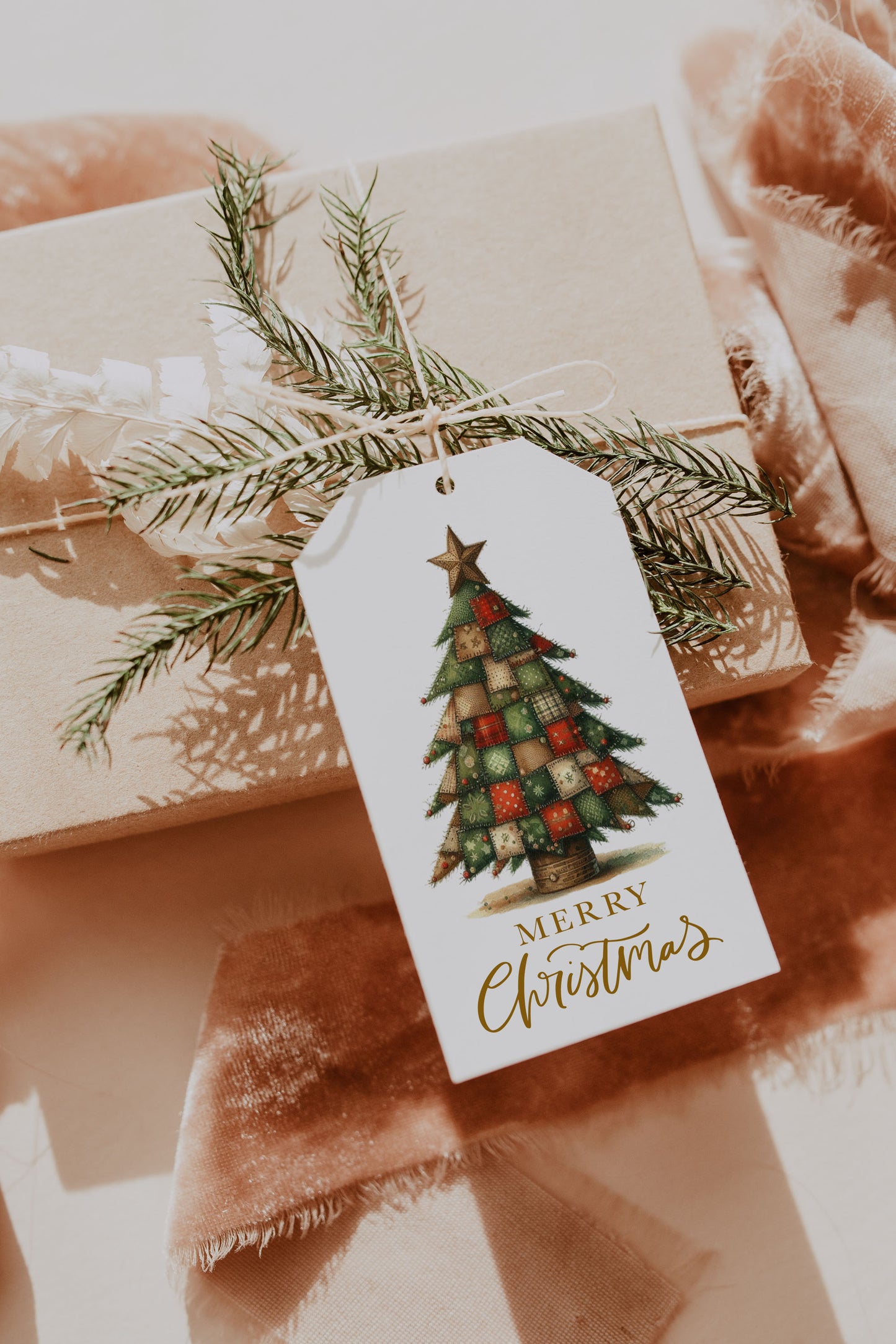 Quilted Rustic Christmas Tree Gift Tag