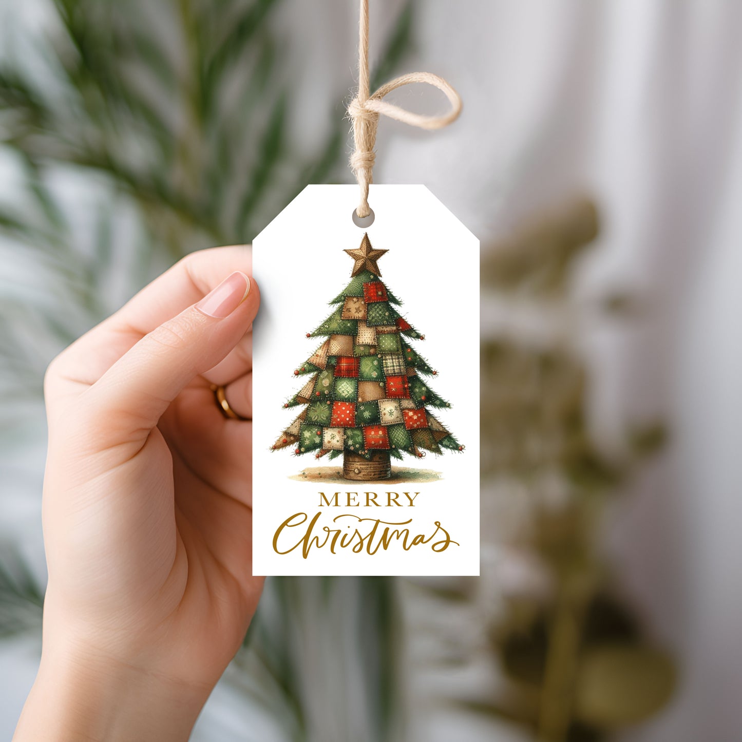 Quilted Rustic Christmas Tree Gift Tag