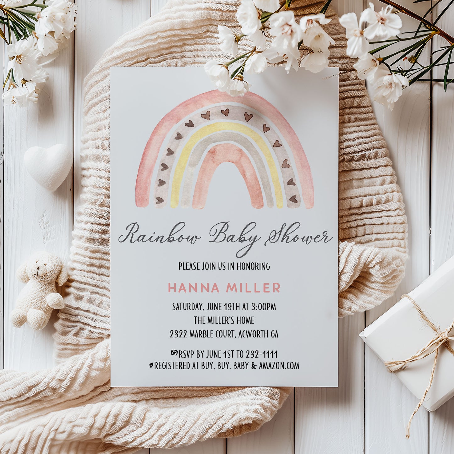 Rainbow Boho Baby Shower Invitation