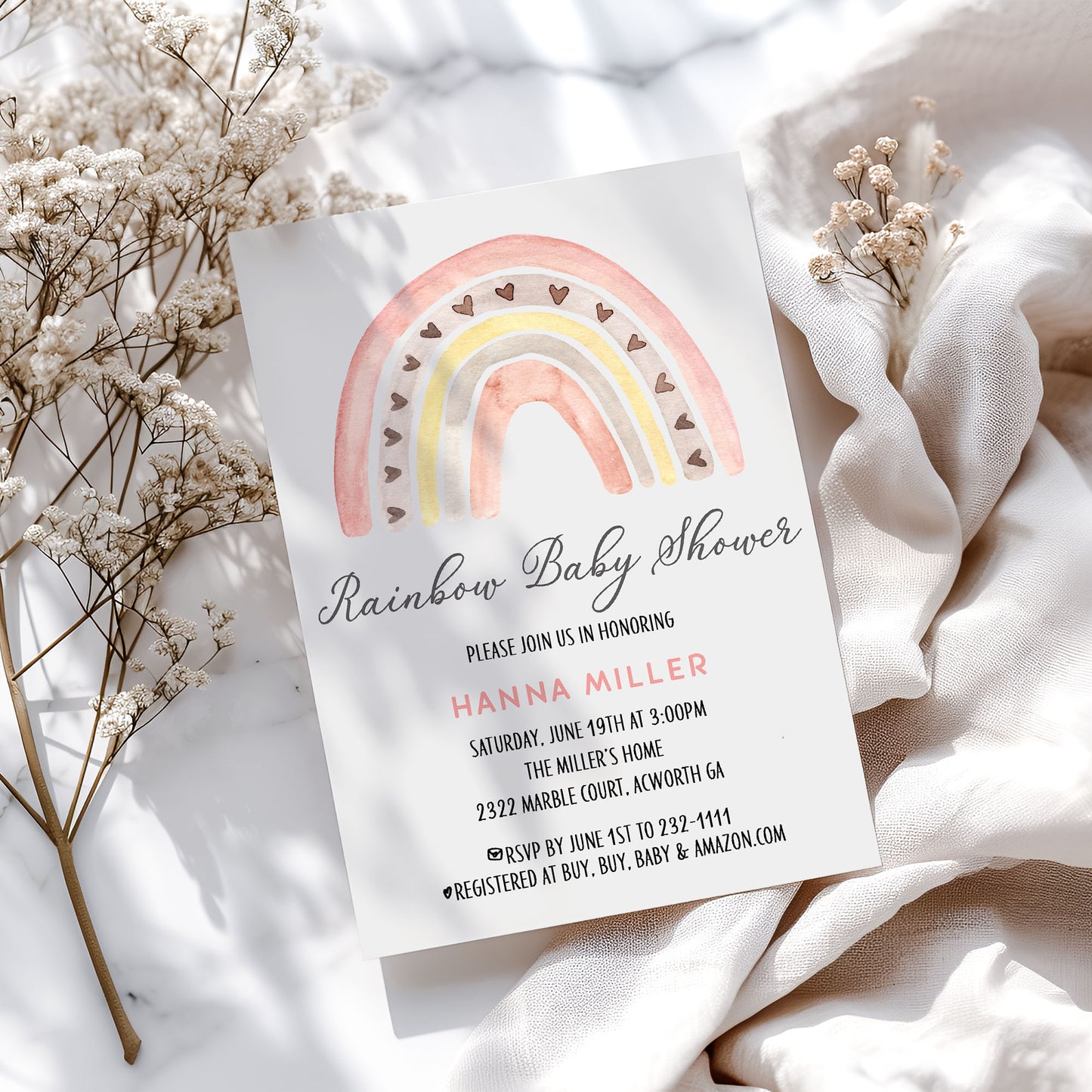 Rainbow Boho Baby Shower Invitation