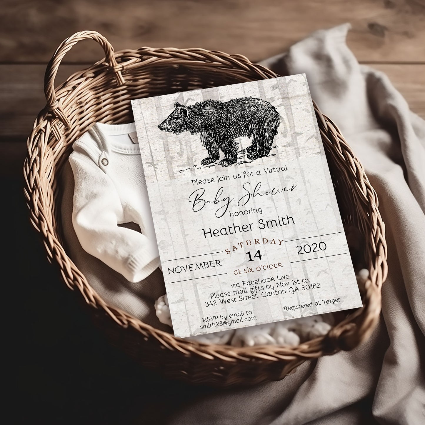 Rustic Bear Baby Shower Invitation