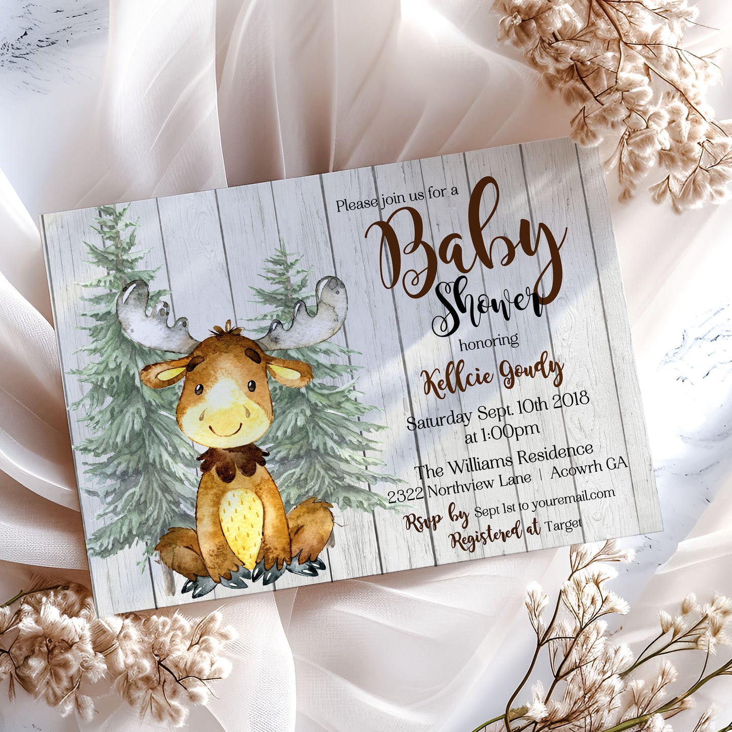Moose Woodland Forest Baby Shower Invitation