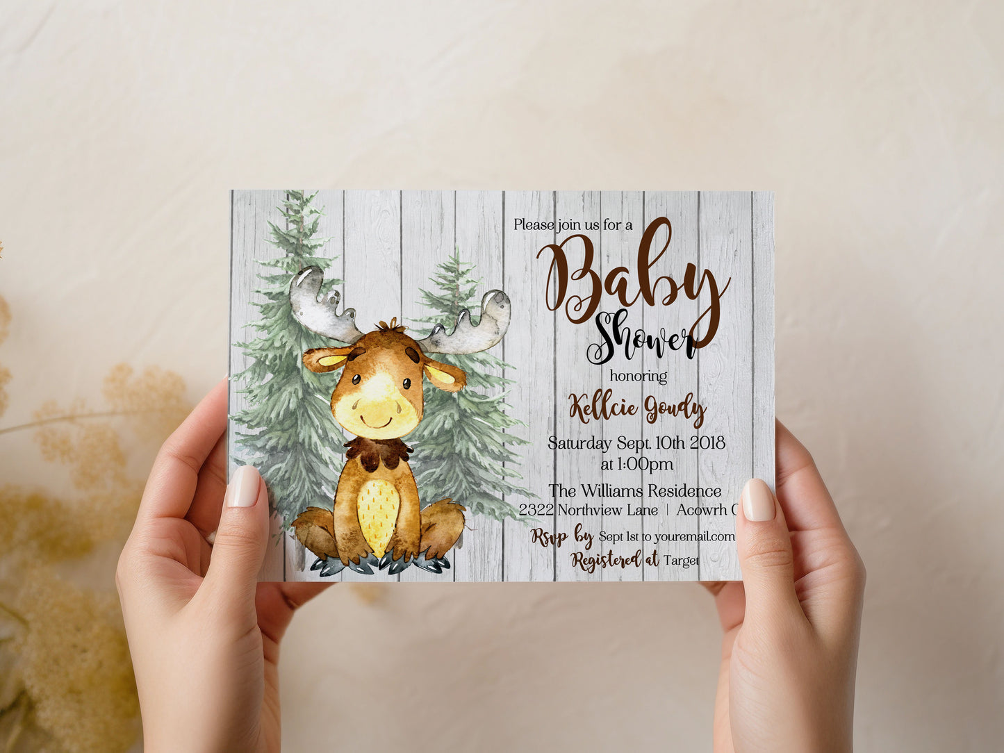 Moose Woodland Forest Baby Shower Invitation