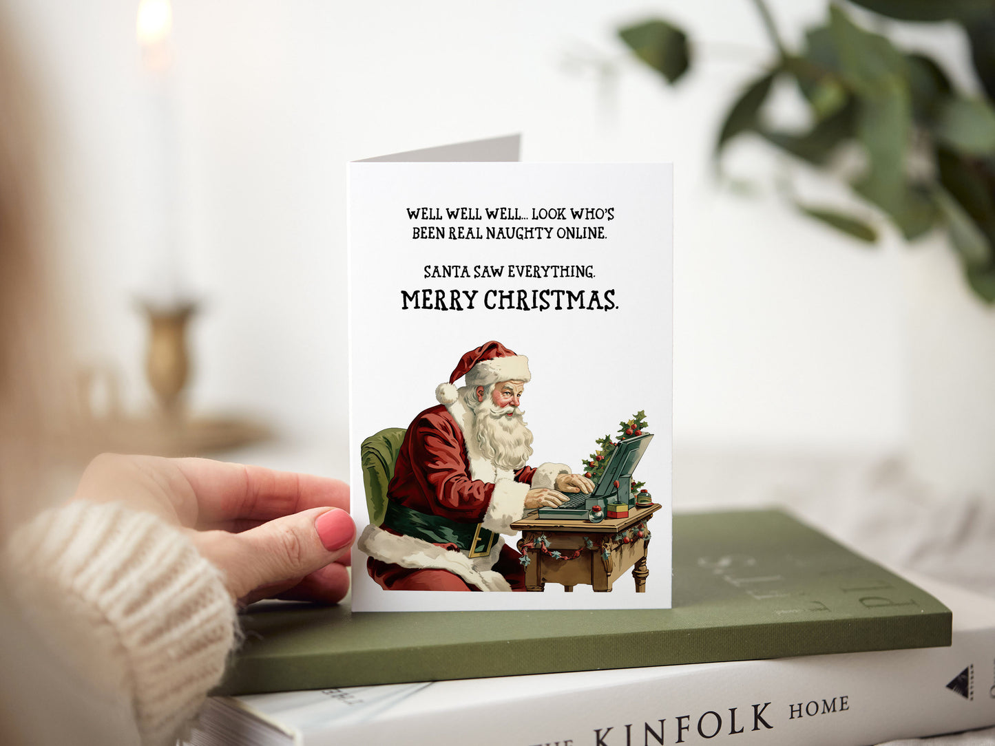 Christmas Adult Santa on Laptop Humor Greeting Card