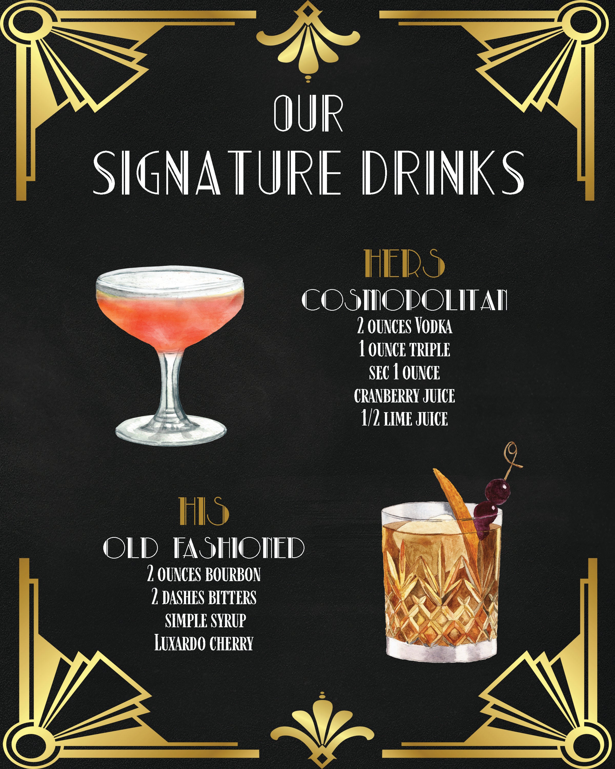 Art Deco His and Hers Signature Drink Sign