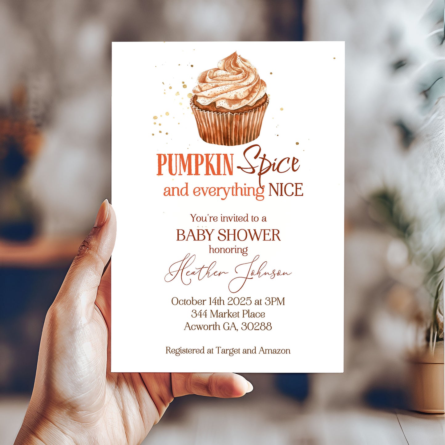 Pumpkin Spice Cupcake Baby Shower Invitation