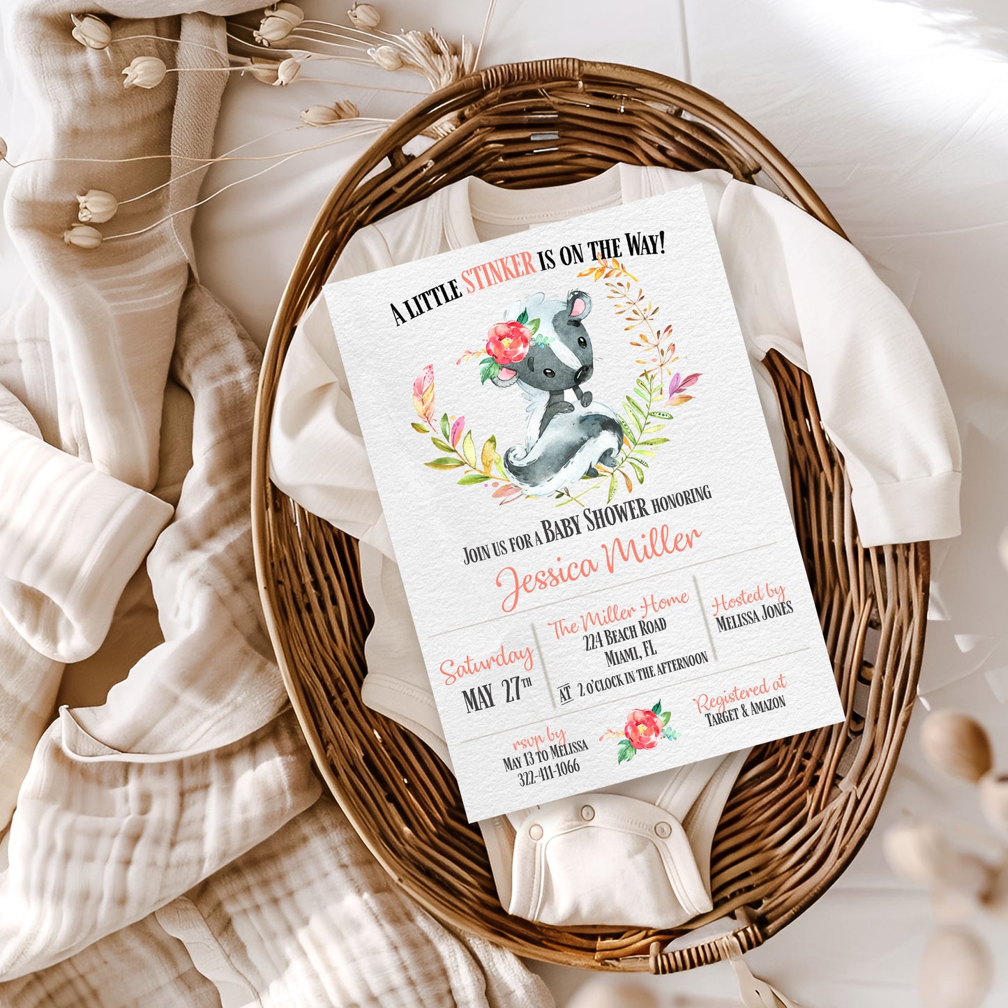 Little Stinker Skunk Baby Shower Invitation
