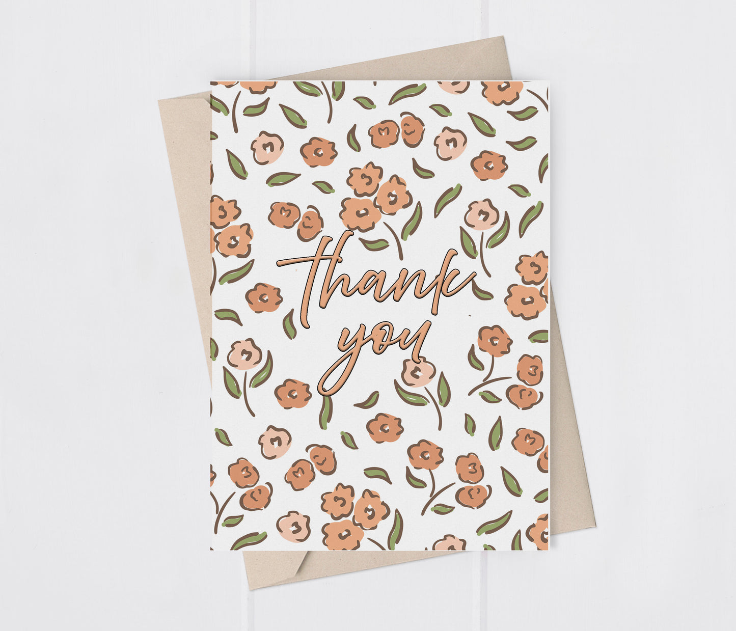 Pink Flowers Thank You Greeting Card