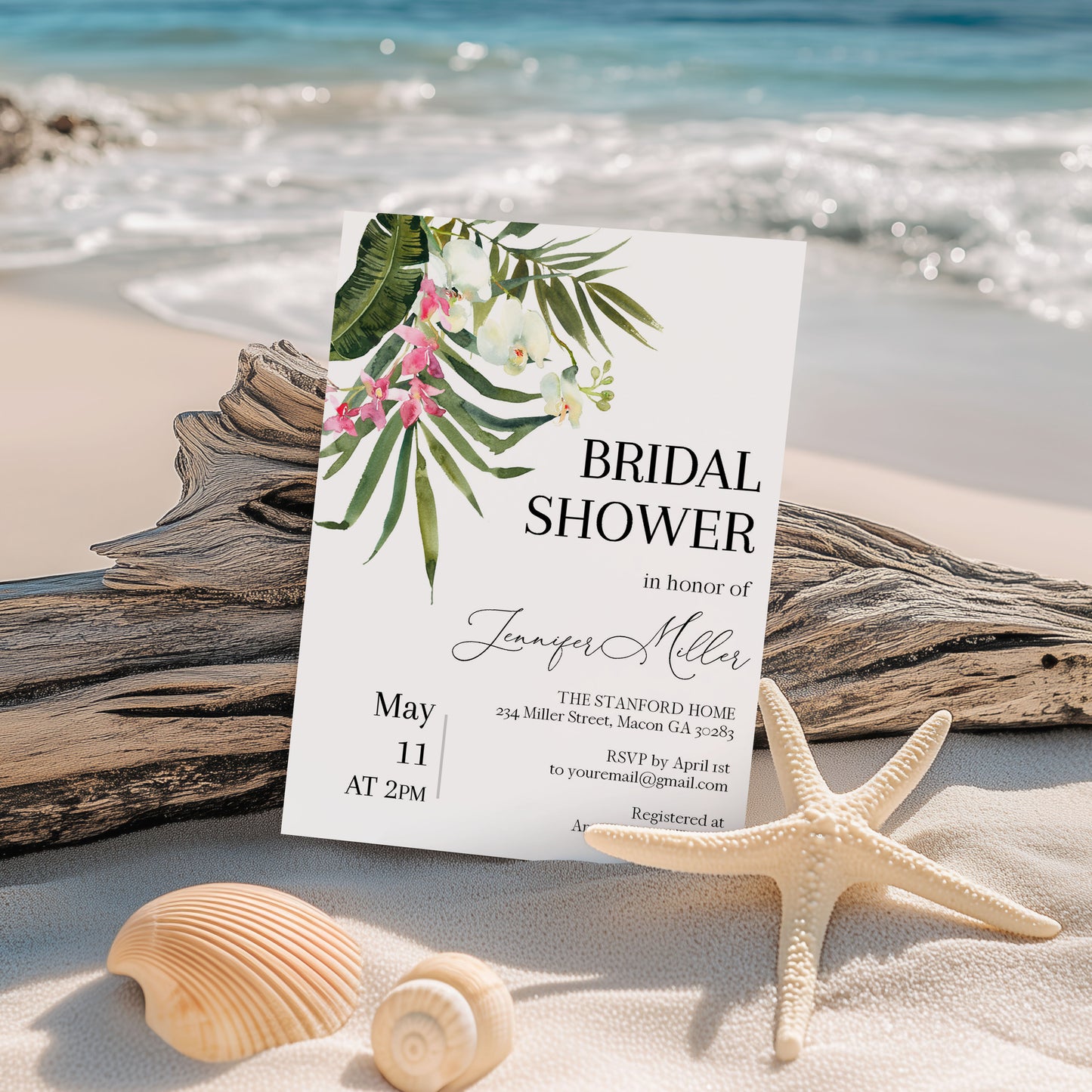 Tropical Floral Bridal Shower Invitation
