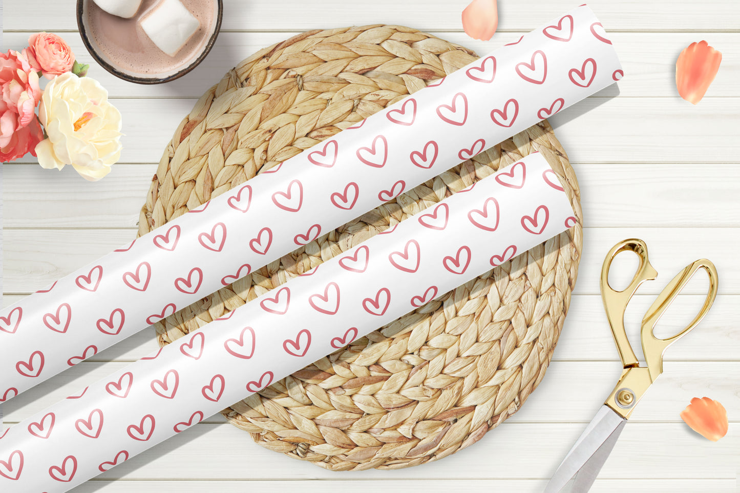 Valentine Pink Hearts Wrapping Paper Sheets