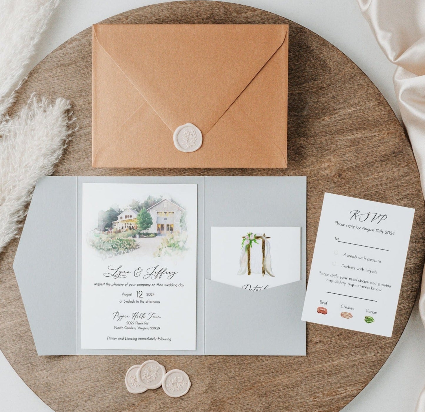Watercolor Venue Wedding Invitation Suite