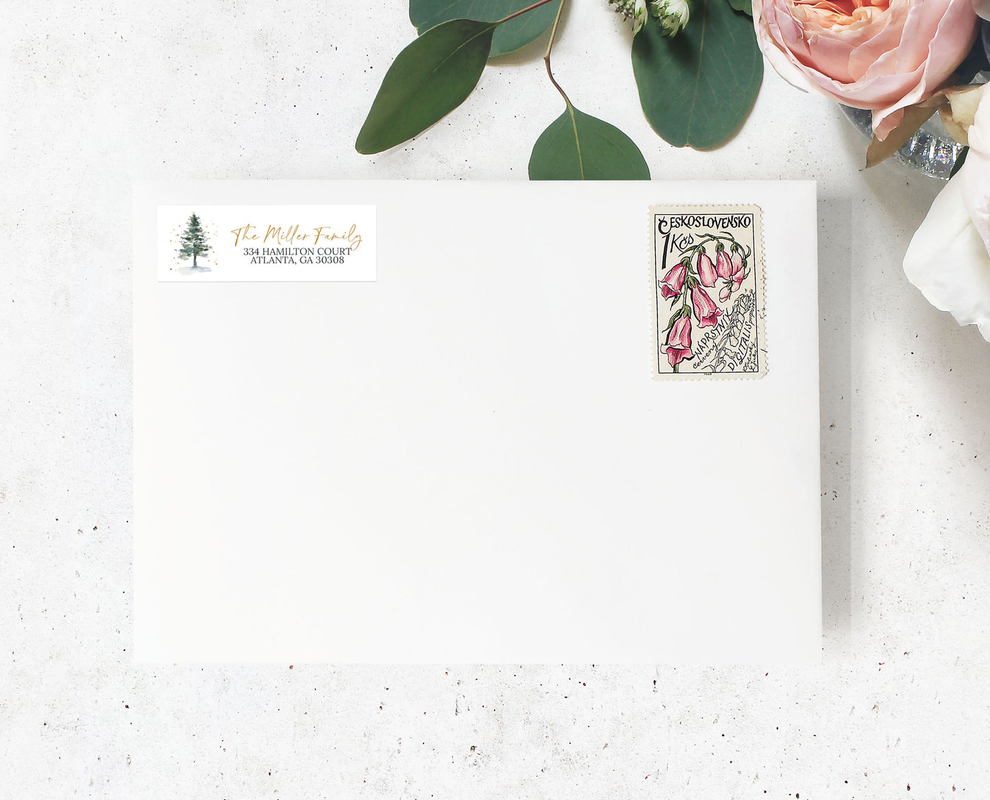 Gold Christmas Tree Holiday Return Address Sticker