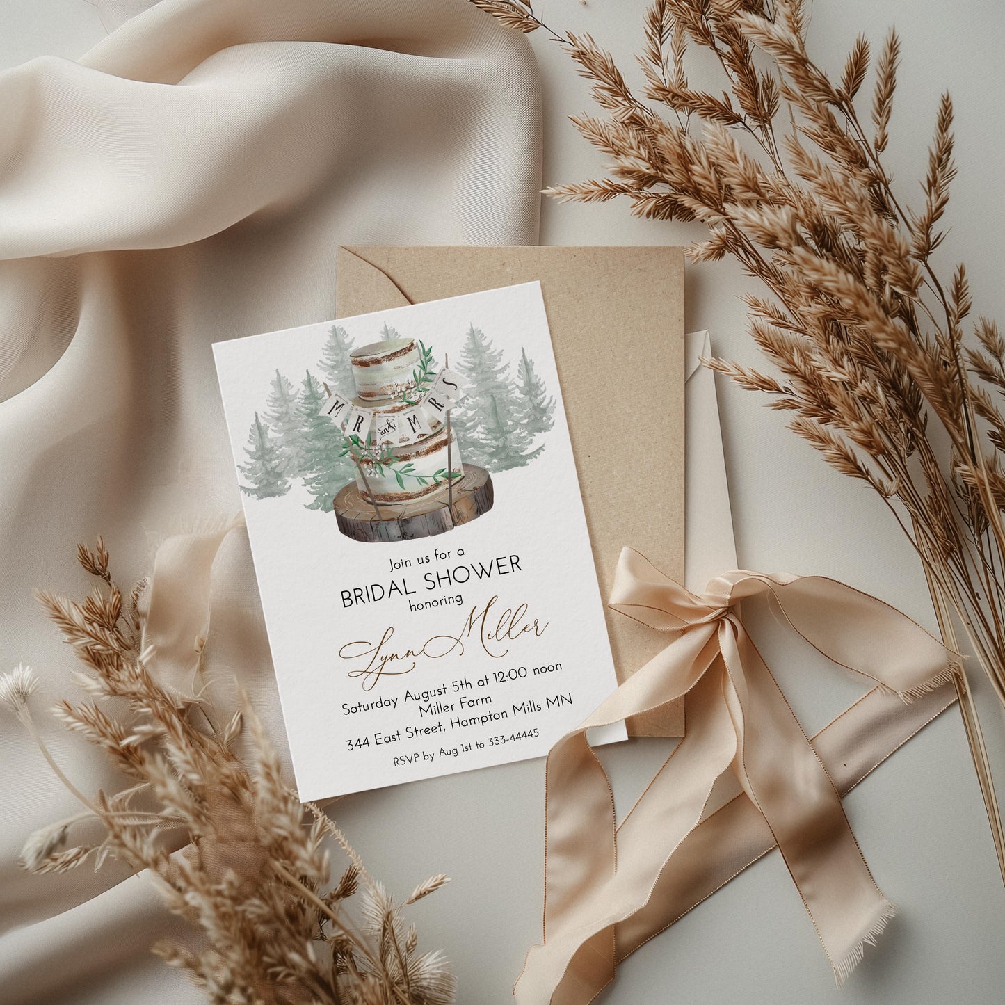 Rustic Woodland Cake Bridal Shower Invitation
