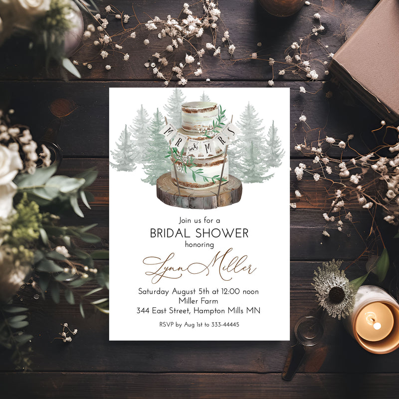 Rustic Woodland Cake Bridal Shower Invitation