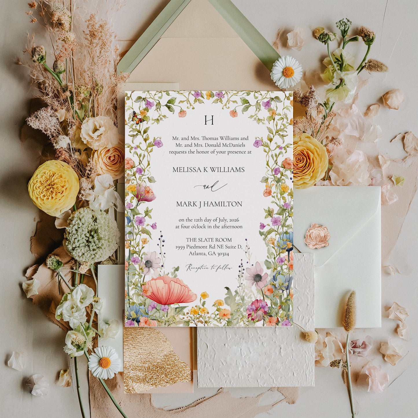 Wildflower Garden Wedding Invitation Suite