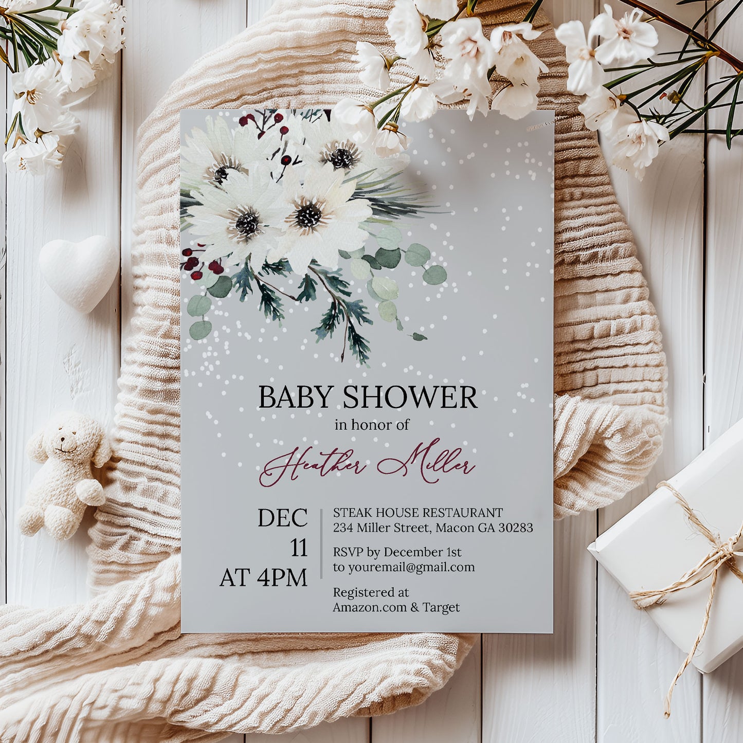 Winter Elegant Snow Baby Shower Invitation