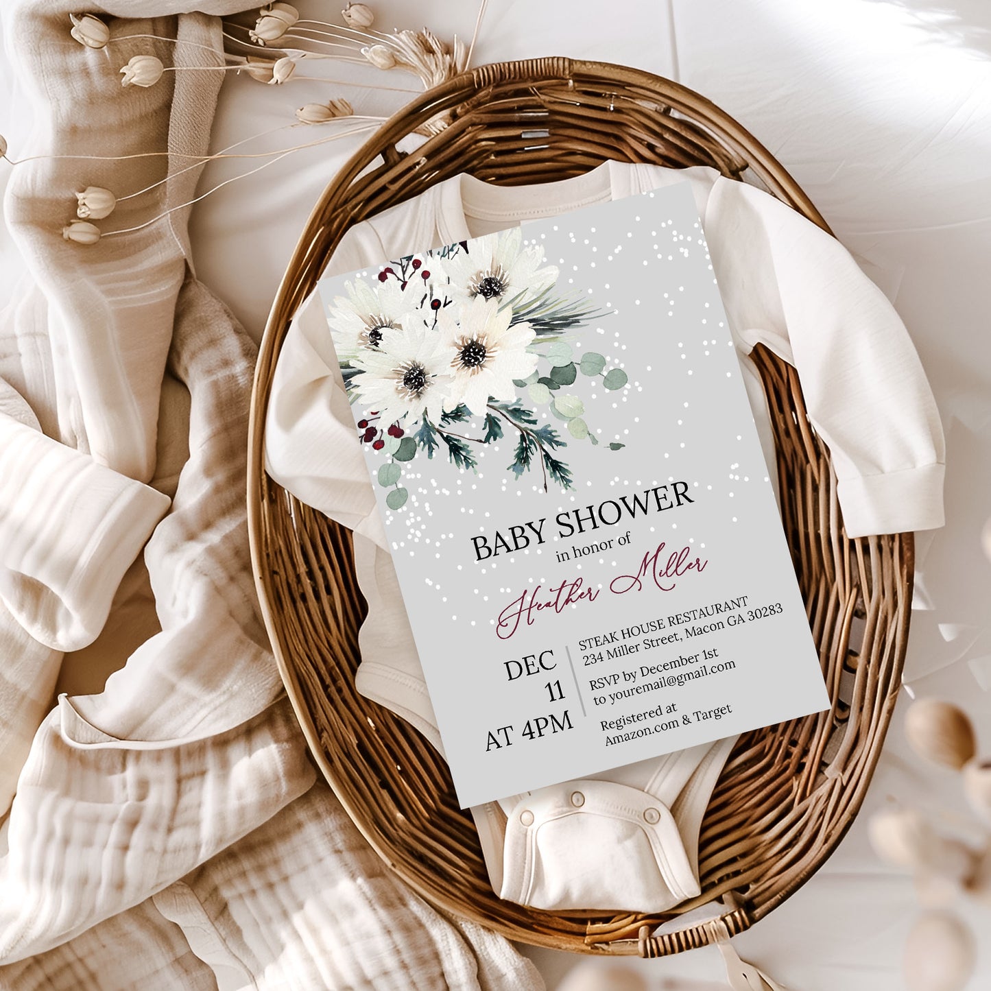 Winter Elegant Snow Baby Shower Invitation